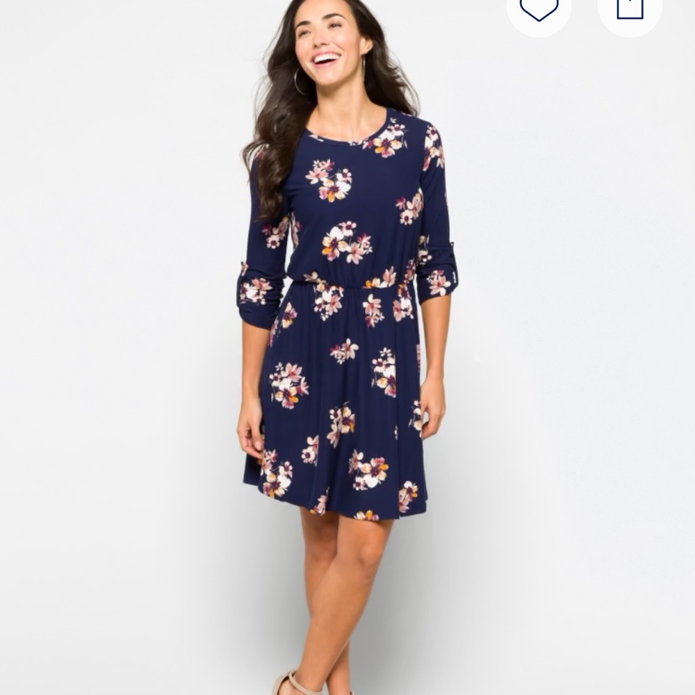 French Grey Navy Floral Mini Dress